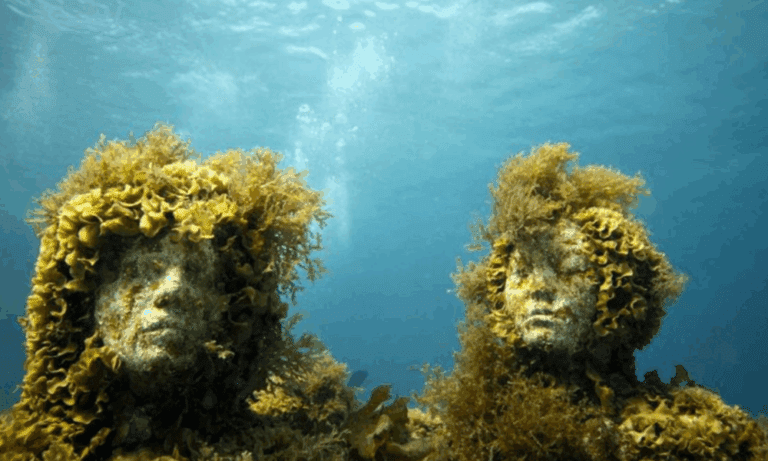 Due statue sottomarine della casa dei pesci di Talamone. Uno dei luoghi perfetti in provincia di Grosseto per gli amanti degli sport all'aria aperta come le immersioni.